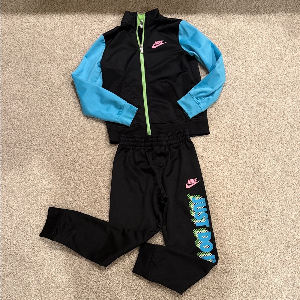 Nike Black & Blue Tracksuit Neon Green Zipper, size 7